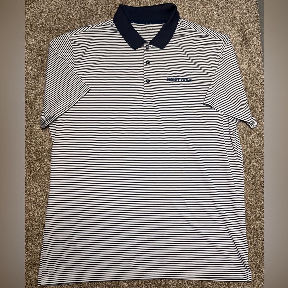 Nike Golf Polo Navy Blue and White Striped Jesuit golf Men’s XL - Picture 8 of 11